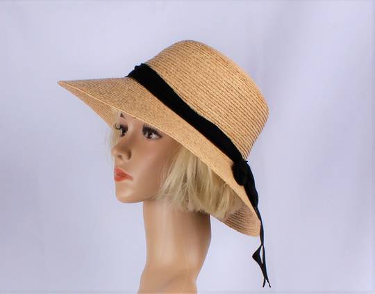  Finely woven handmade raffia dome hat w  bow comfort inside band natural Style: HS/9005